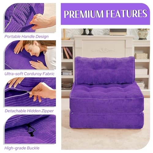 HABUTWAY Folding Sofa Bed, Convertible Sleeper Chair Bed w/Dual-Pillow & Handle, Foldable Floor Sofa Lounge w/Back Support for Living Room, Bedroom