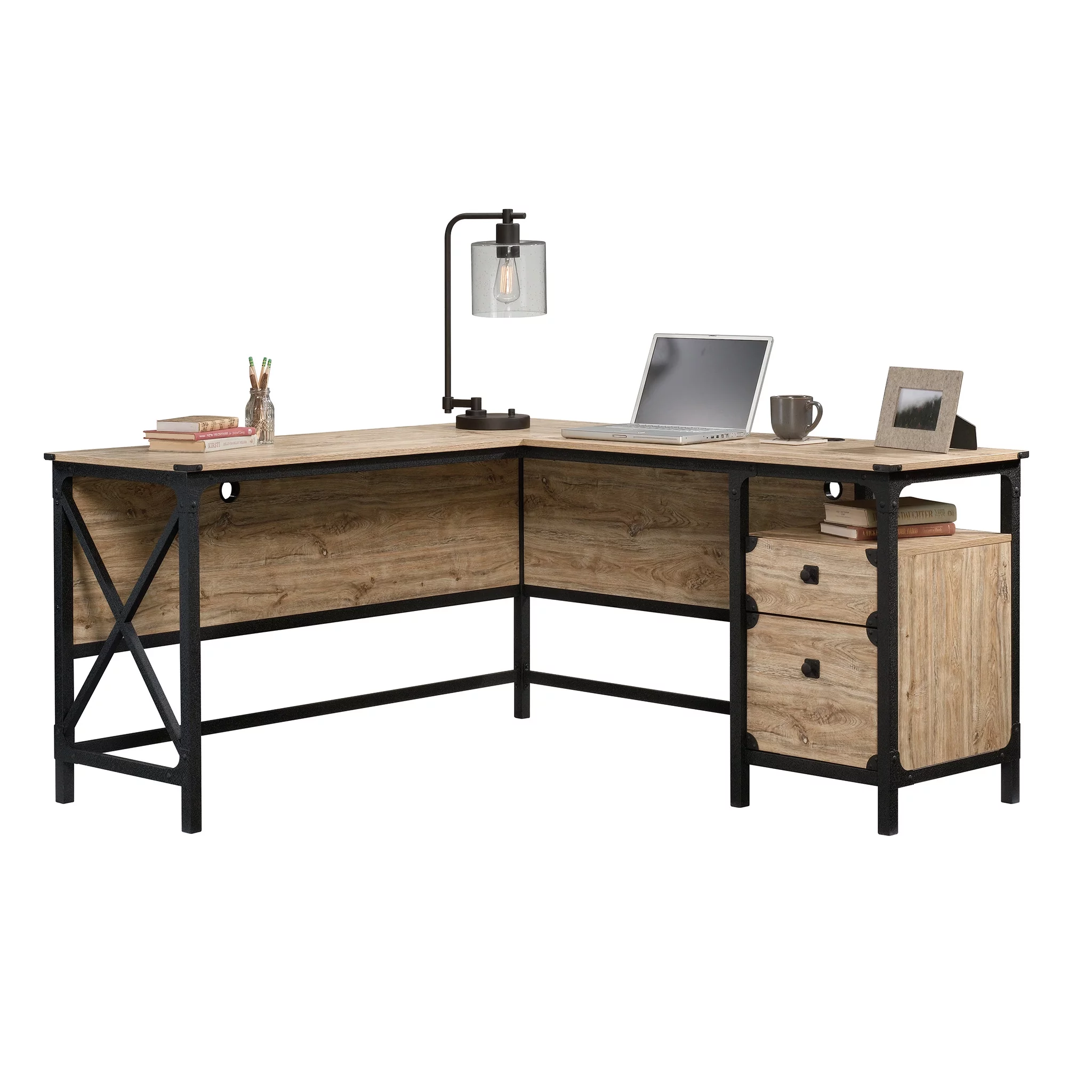Sauder Steel River L-Desk, Milled Mesquite Finish
