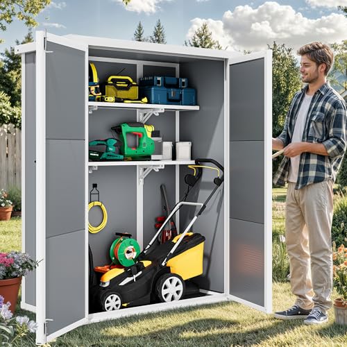 DWVO 5x3ft Resin Outdoor Storage Shed with Floor, Waterproof Lockable Storage Shed with Window, Plastic Outside Tool Storage for Garden, Backyard