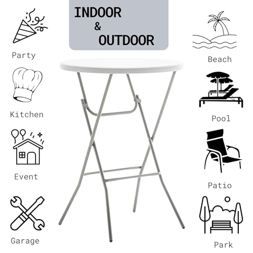 BTEXPERT White 2.63 Foot 32in Round Plastic Bar Height Folding Cocktail Table 330lb Weight Capacity Commercial Portable Banquet Dining Wedding Party