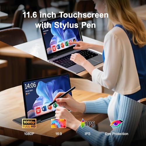 2 in 1 Laptop Computers Windows 11, 11.6 inch Touchscreen Laptop Tablet, 4GB RAM 256 GB SSD