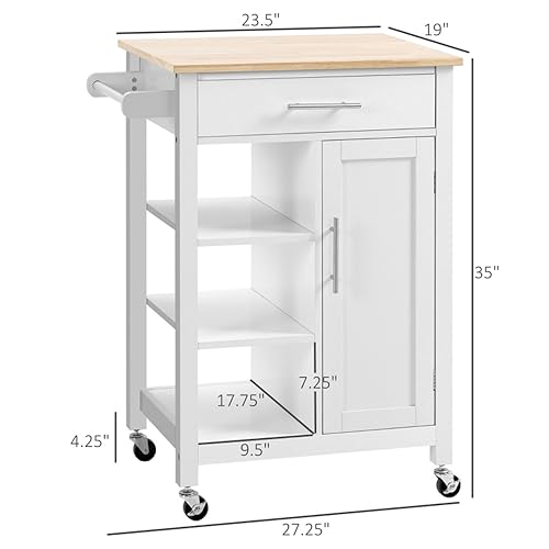 Kitchen Cart with Wood Tabletop - Rolling Serving Utility Trolley Cart - Mobile Kitchen Island with Storage - Microwave Cart on Wheels - 1 Drawer