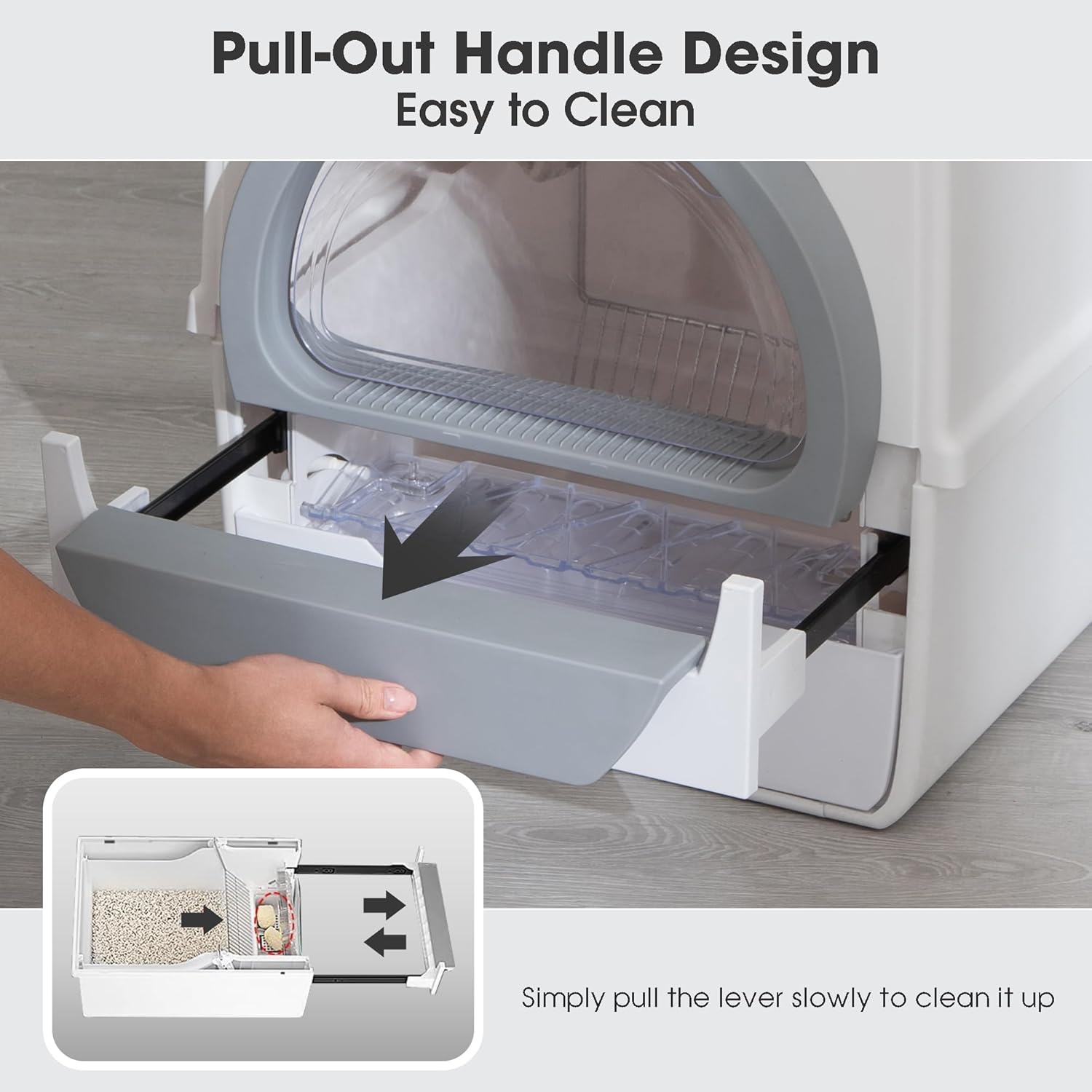 Self Cleaning Cat Litter Box Odor Control, Pull and Scoop Litter Box with Enclosed Lid