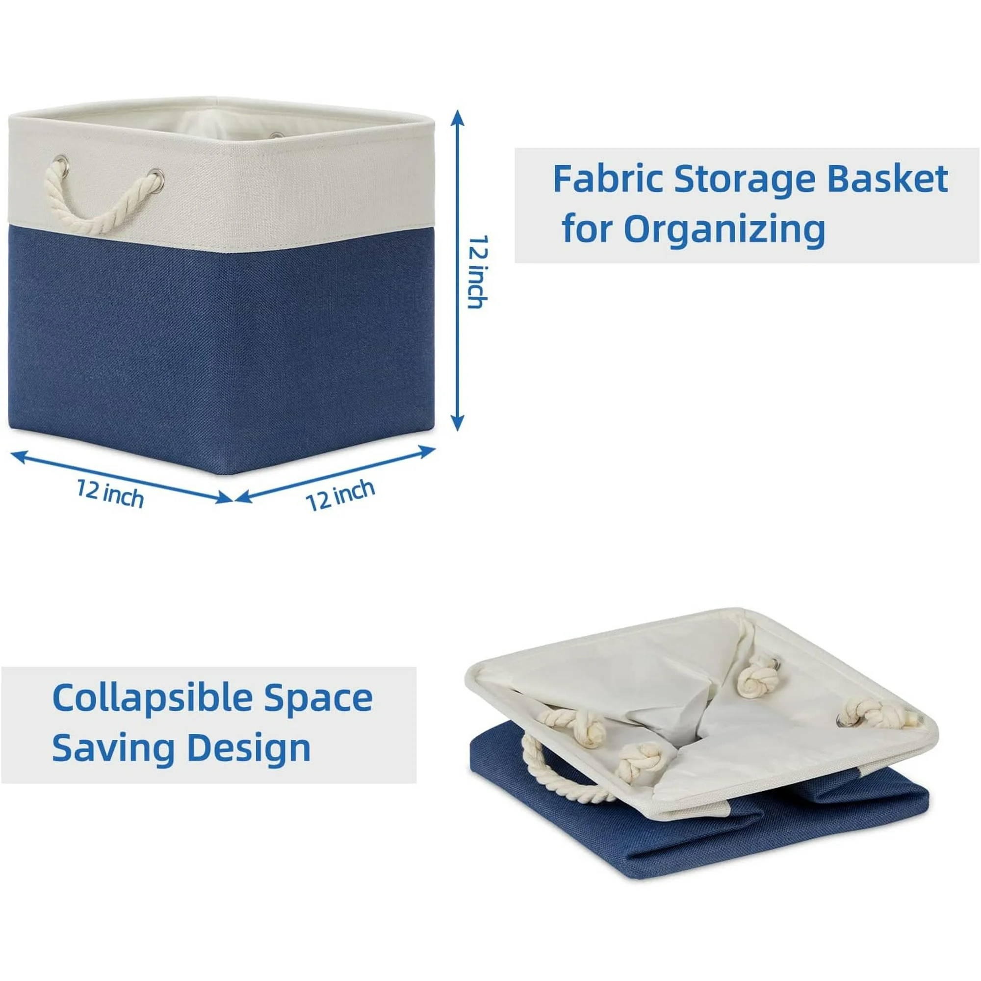 Fabric Storage Cubes for Organizing 4Pack Blue Fabric Storage Basket 12 Inch Cube Storage Bins with Handles for Organizing Toys