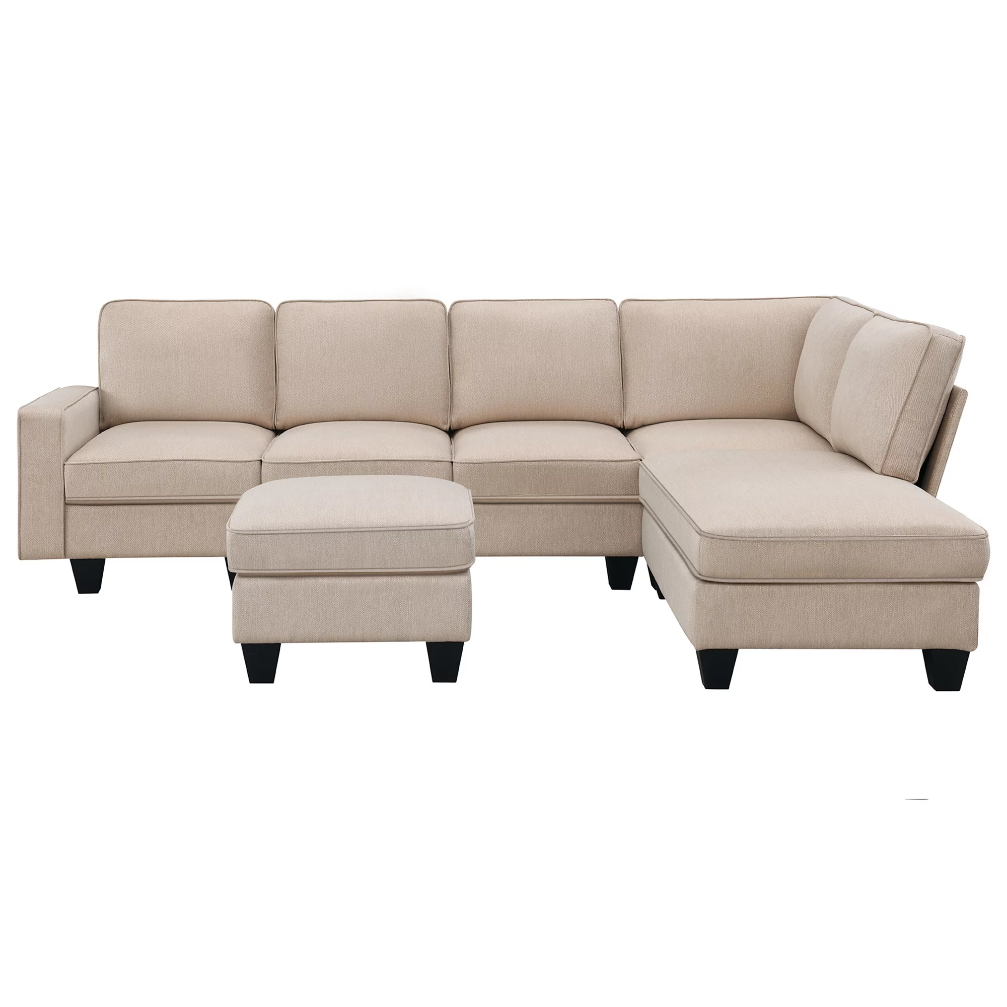 Modern L Shaped Sectional Sofa, 7 Seater Linen Modular Couch with Chaise Lounge and Convertible Ottoman for Living Room Office - Radiant Selections
