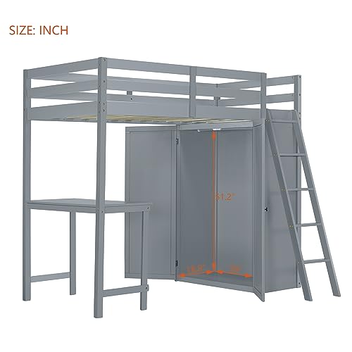 Harper & Bright Designs Full Size Loft Bed with Wardrobe and Desk, Solid Wood Loft Bed Frame with Storage, for Kids Teens Adults (Full Size, White)