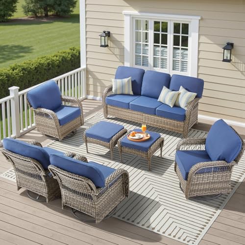 7 Pieces Outdoor Furniture Set with Swivel Chairs
