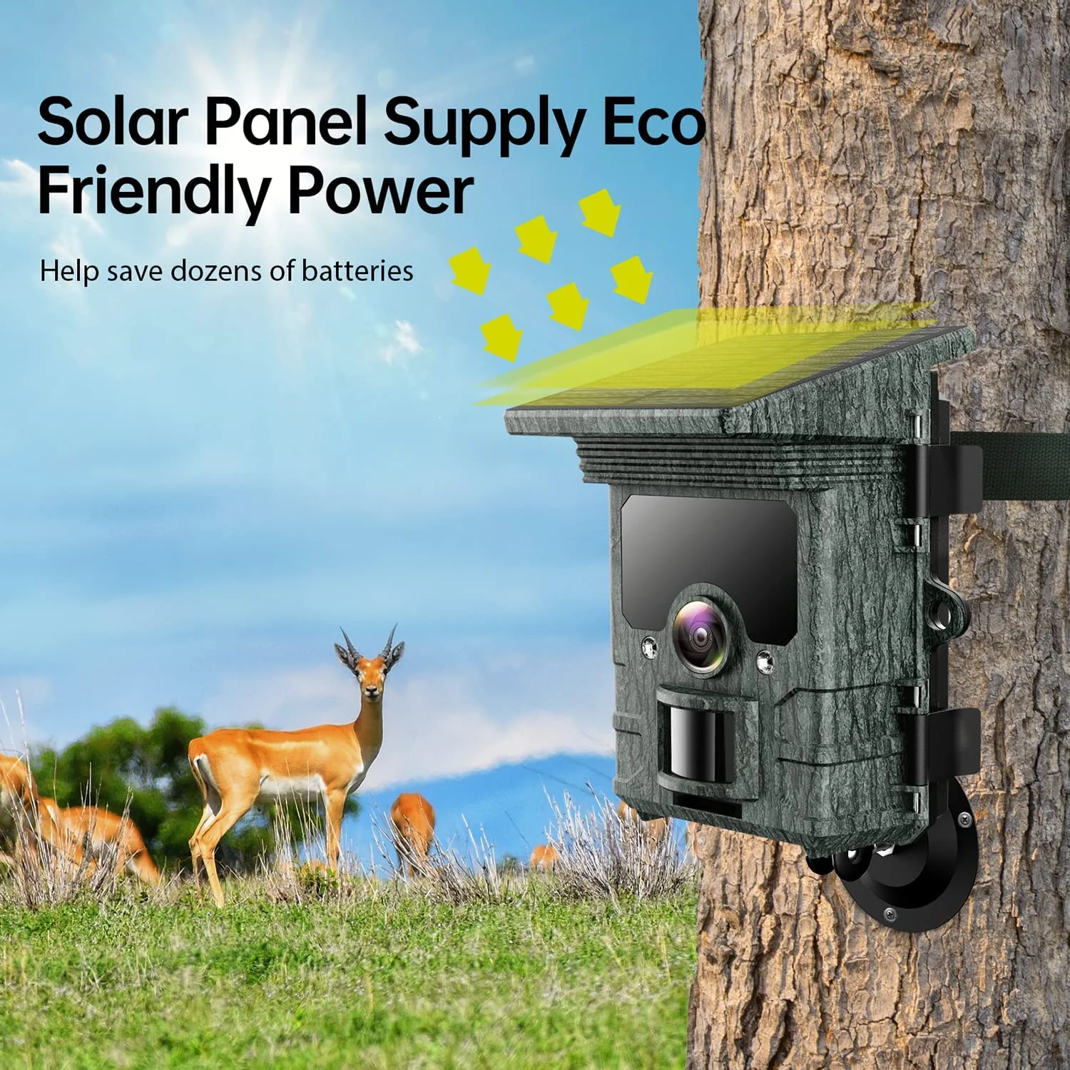 CAMPARK Solar WiFi Trail Camera Native 4K 30fps 46MP Bluetooth Game Camera with Night Vision Loop Recording Waterproof IP66 120° Motion Activated