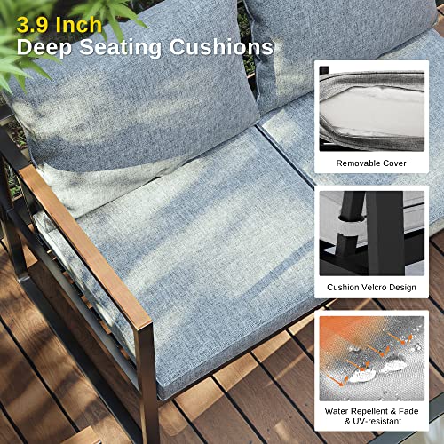 EAST OAK Courtyard Patio Furniture Set, 4-Piece Outdoor Patio Set with Sofa, Removable & Washable Deep Seating Cushion, Tempered Glass Table