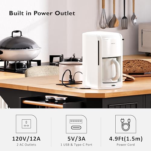 Amposei Rolling Kitchen Storage Island on Wheels with Power Outlet, Drop Leaf Breakfast Bar Kitchen Cart Island Table with Drawers