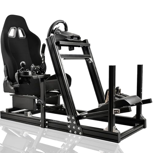 Marada Aluminum Profile Racing Simulator Cockpit with Seat, Unlimited Adjustment, Fit for Thrustmaster/Fanatec/Moza/Logitech G29 GPro,Sim Frame 8040