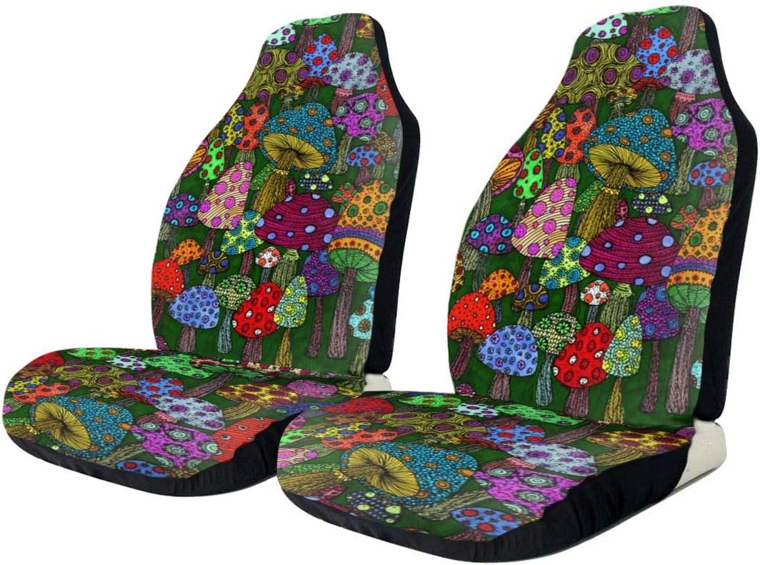 TianHeYue Cartoon Mushroom Art Paintings Car Seat Cover Front Seats Full Set of 2 Vehicle Seat Protector Fit Cars, Sedan, Truck, SUV, Van Pack of 2