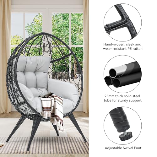 YITAHOME Large Wicker Egg Chair with Stand for Indoor and Outdoor, Cushion, and Adjustable Leveling Feet, Large Lounger for Garden, Patio, Balcony