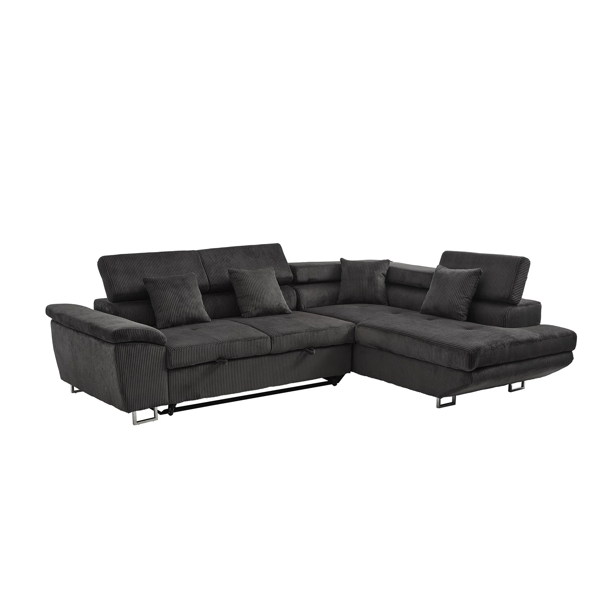 Noodeniya Corner Sofa Couch Pull-Out Bed with Storage Chaise, Convertible Sleeper Sofa Bed, L Shaped Corduroy Right Corner Couch for Living Room