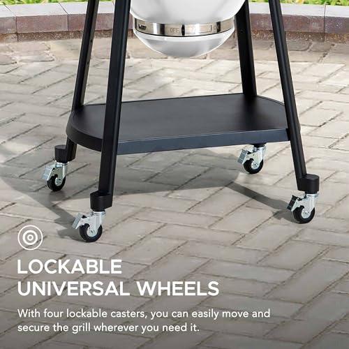 Sunjoy Charcoal Grill 20-Inch Kamado Grill with Pizza Stone, Ultimate Outdoor BBQ Egg Grill and Smoker with Wheels, Navy