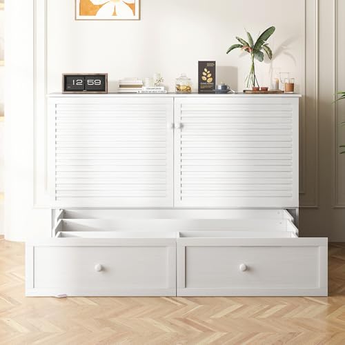 Murphy Bed, Cabinet Bed Queen Size with Tri-Folding Mattress, Hidden Guest Wall Beds, Cabinet Murphy Chest Beds with USB Charging Station