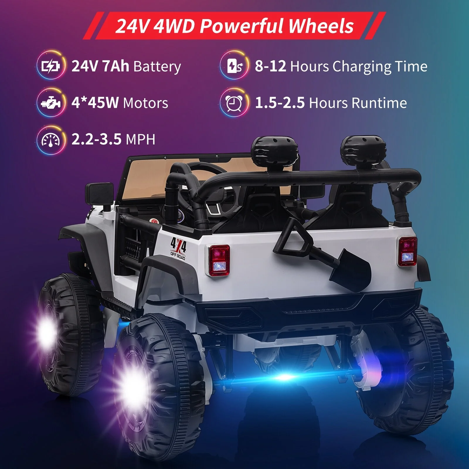 2 Seats 24V Ride on Truck with Remote Control Car Toy for 3-8 Kids White - Curated Treasures Market