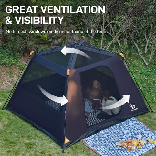 EVER ADVANCED Blackout 6 Person Camping Tent, Instant Cabin Tent for Family with Vestibule and Large Mesh Windows, 60s Easy Setup, Double Layer