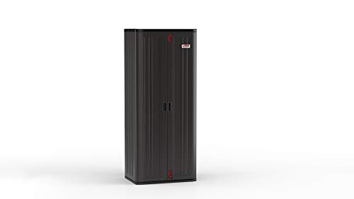 Suncast 19 Cubic Ft. Heavy-Duty Resin Cabinet with Lockable Handles, Multi-Wall Construction, and Metal-Reinforced Shelves for Basement