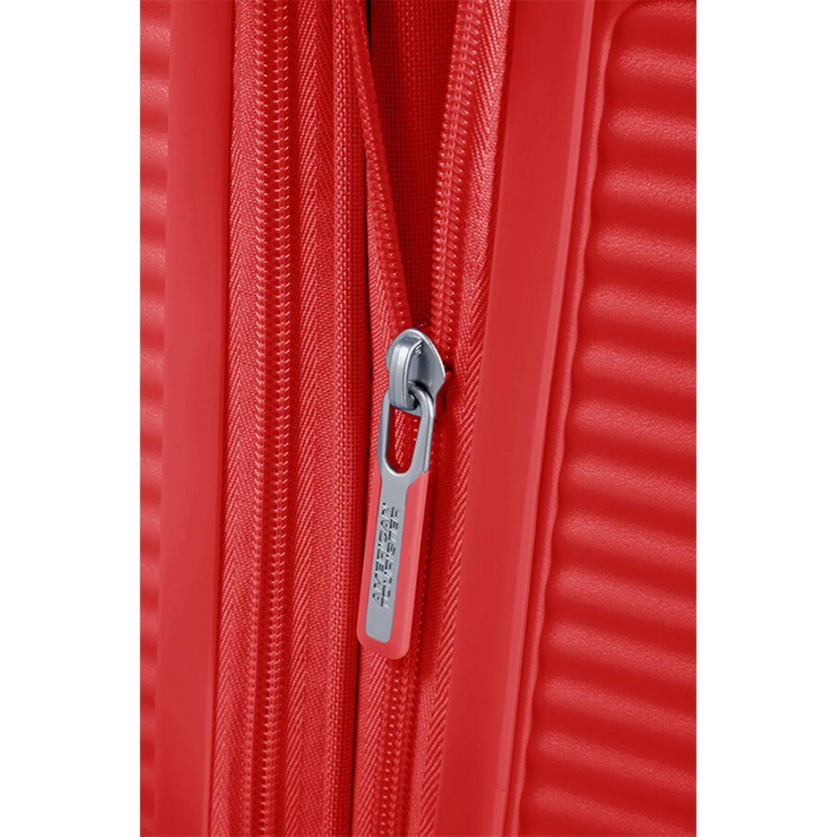 American Tourister Coral Red Soundbox Expandable Four-Wheel Cabin Suitcase 55cm