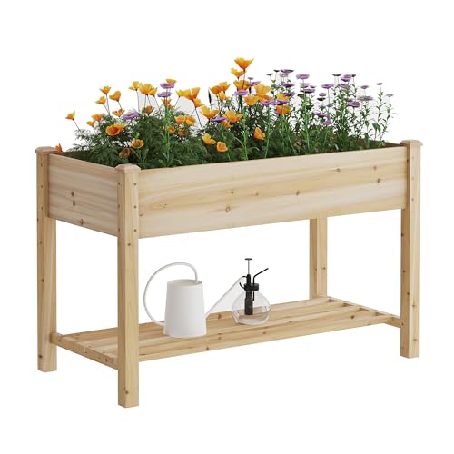FILWH Raised Garden Bed with Legs Elevated Wooden Planter Box Stand Large Planter Stand Box for Fruits Vegetables Flowers with Divider with Bag