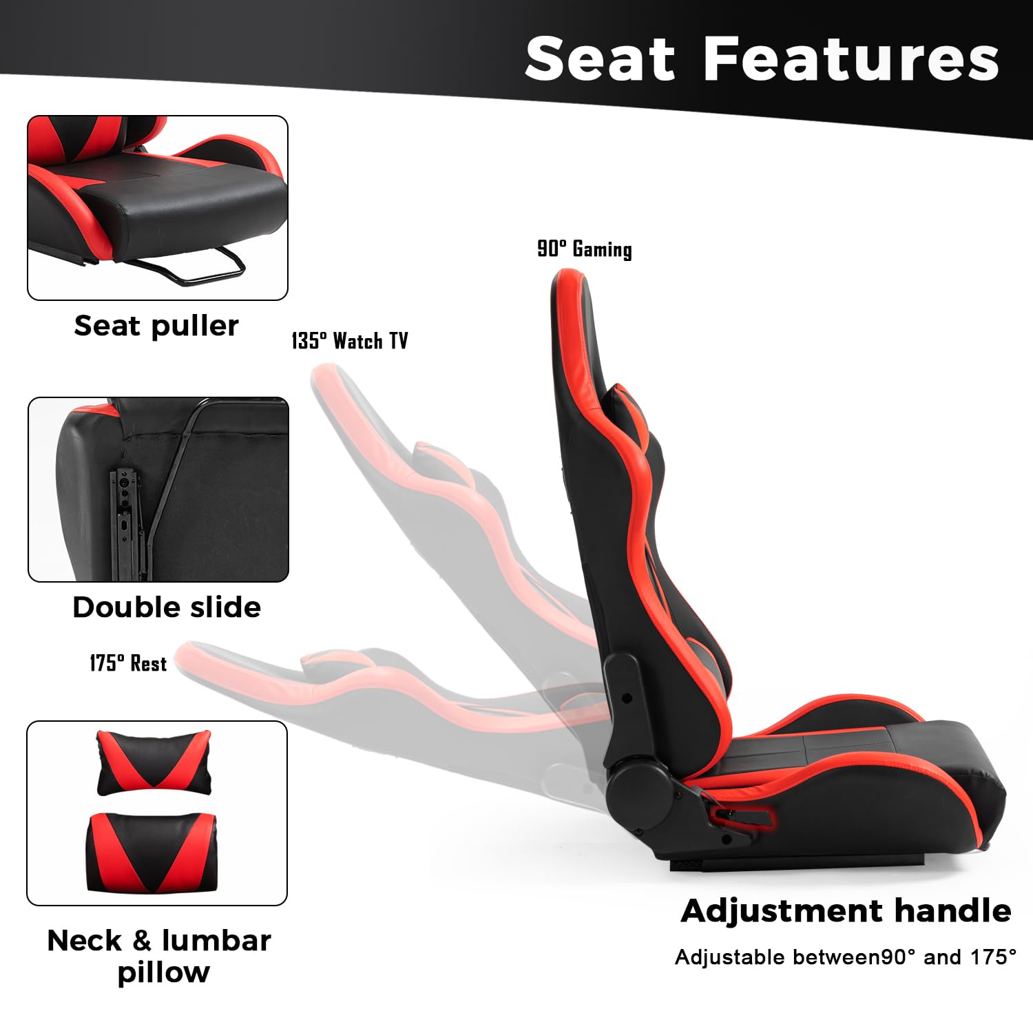 Steering Wheel Stand Racing Cockpit with Red Seat Unobstructed Design for Both Legs Fit for Logitech/Thrustmaster G29,G920,G923,G25,T300RS,T80