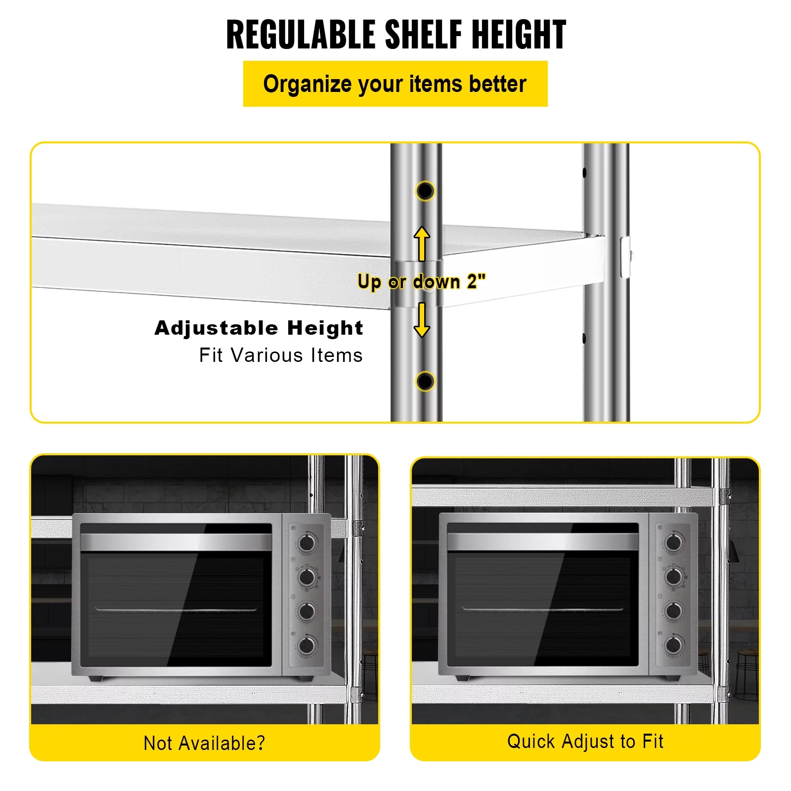 BENTISM Shelving Unit Storage Shelves 60x18.5 inch 5-Tier Stainless Steel 330lb Per Kitchen Shelf