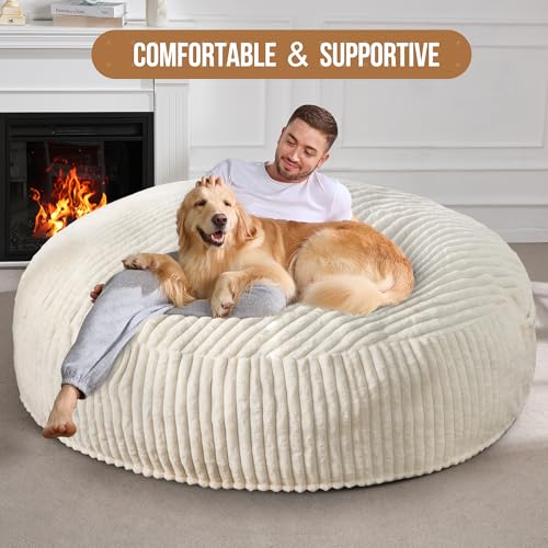 Hobestluk 5ft Bean Bag Chairs for Adults Large Beanbag Chair with Stripe Plush Cover Big Bean Bag Chair for Living Room Bedroom Dorm Office -Black