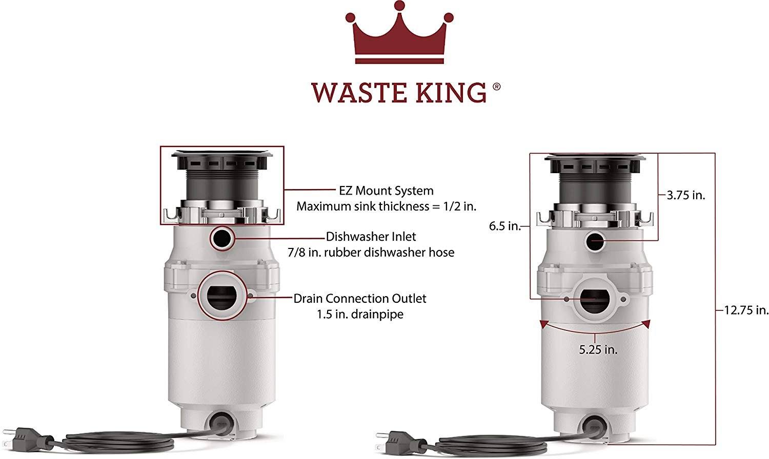 Waste King L-1001 Garbage Disposal with Power Cord, 1/2 HP