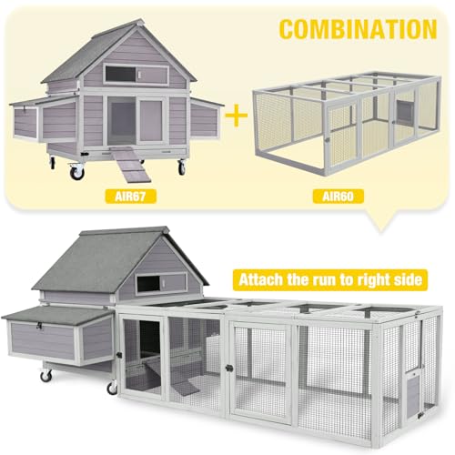 Aivituvin Chicken Coop with Wheels Outdoor Poultry Cage with Two Nesting Boxes 19ft&sup2; Wooden Hen House