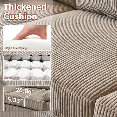 Convertible Sectional Sofa 100" L Shaped Couch Modern 3-Seat Corduroy Fabric with Reversible Chaise for Living Room,Black