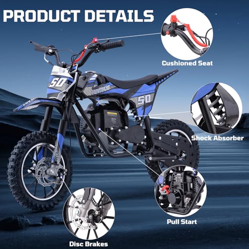Kids 50cc Dirt Bike, 49cc Gas Dirt Bike for Kids 8-14, Gas Powered Mini Dirt Bikes, 2 Stroke Dirt Bikes, Max Load 165 Lbs