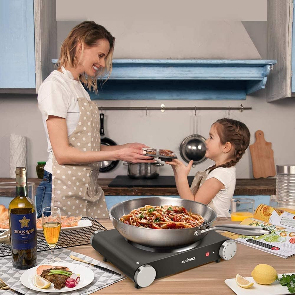 Cusimax Hot Plate Electric Burner Single Burner Cast Iron hot plates for cooking Portable Burner 1500W with Adjustable Temperature Control Stainless