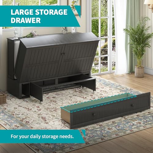 BALUS Queen Murphy Bed Cabinet, Murphy Beds with USB Charging Station, Foldable Mattress