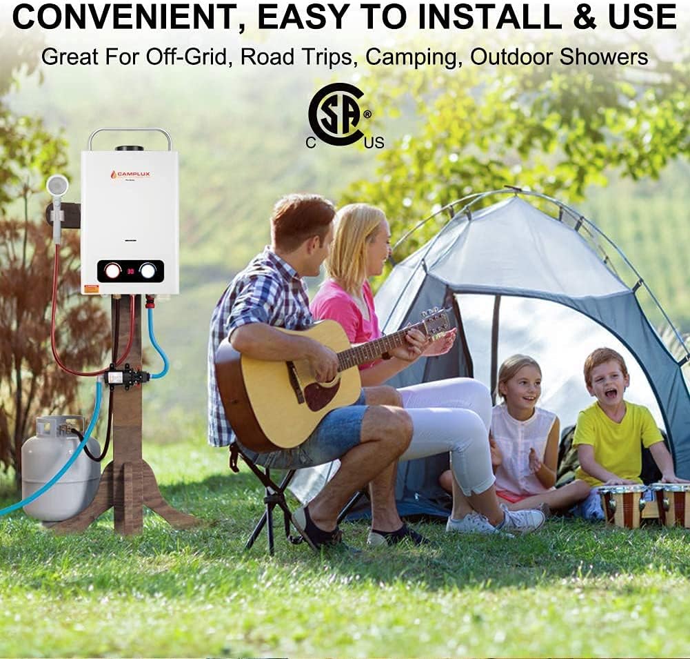 Camping Water Heater Portable, Camplux Outdooor Propane Gas Water Heater With 1.2 GPM Water Pump