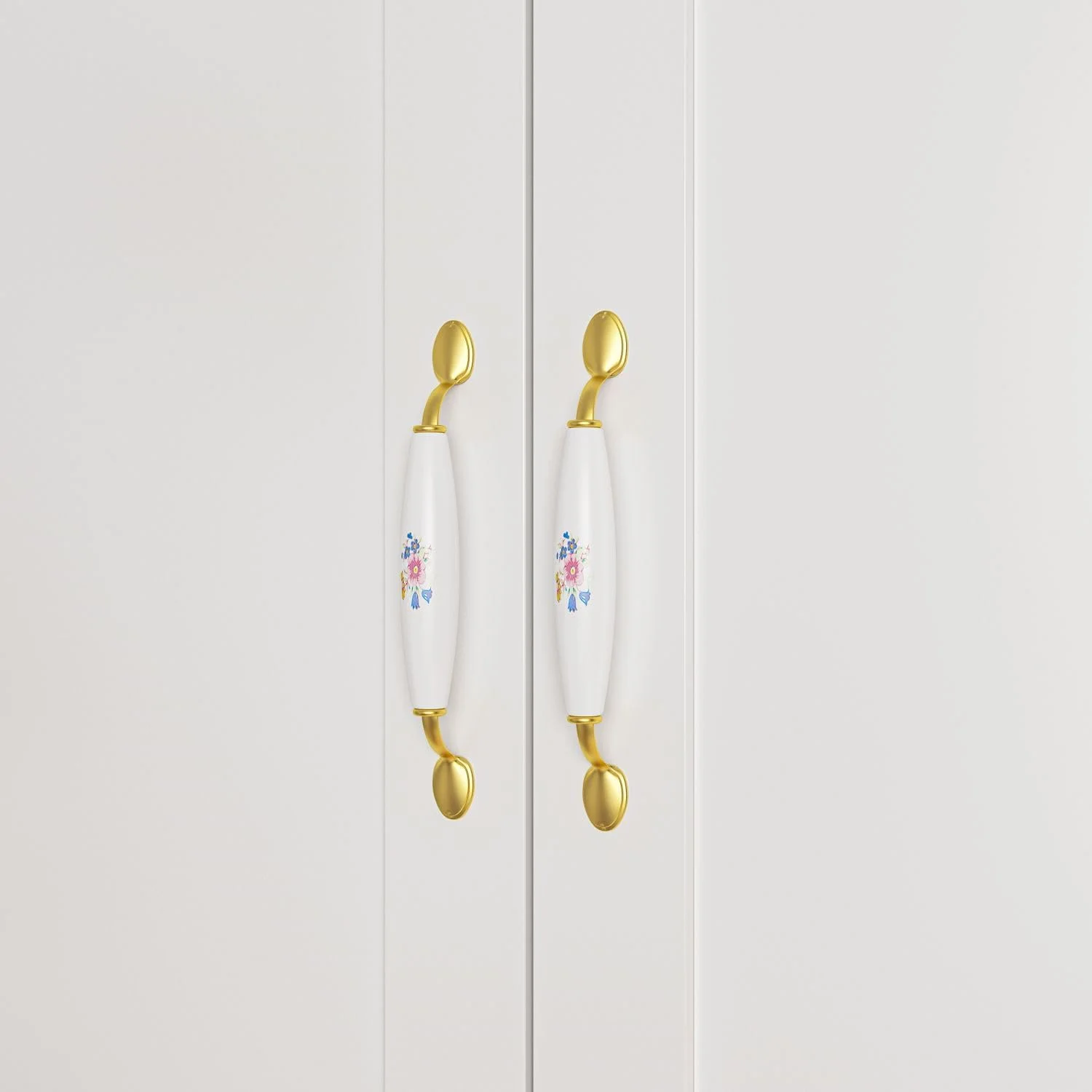 3 Door Wardrobe Closet with Ceramic Handles, Armoire Wardrobe Closet with Hanging Rod, Armoire with Shelves