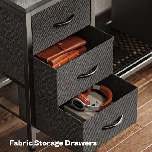 Huuger Reversible L Shaped Computer Desk with Drawers, Gaming Desk with LED Lights and Power Outlets, Office Desk with Storage Shelves