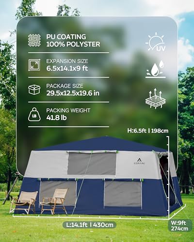 14.1'x6.5'x9' Inflatable Tents for Camping, Portable 6/8/10 Person Blow Up Air Tent