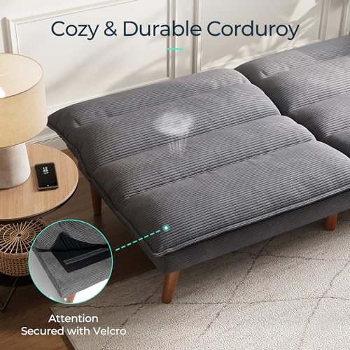 Futon Sofa Bed, 71‘’ Corduroy Fabric Futon Couch, Convertible Recliner Folding Sleeper Sofa, Adjustable Backrest, Small Futon for Small Rooms, RV