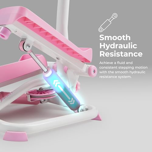 Sunny Health & Fitness Total Body 2-in-1 Smart Stepper Machine for Home with Handlebar and Resistance Bands, Total Body Workout, Adjustable Hydraulic
