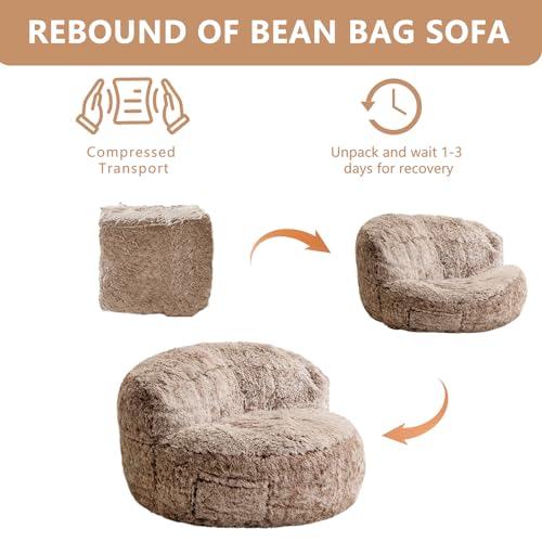 BYBYME Giant Bean Bag Chair, Faux Fur Bean Bag Couch with Filler Large Living Room Bean Bag Chairs for Adults