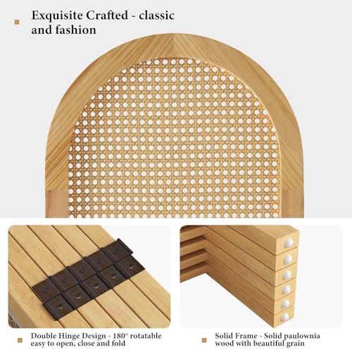 Room Divider and Folding Privacy Screens, Pine Wood 5.6 Ft Double Hinged Rattan Partition Freestanding Wall Room Divider for Home - 3 Panels