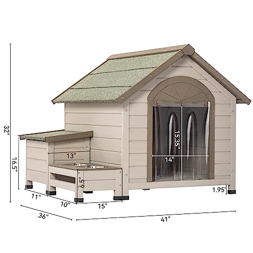 Outdoor Wooden Dog House,Waterproof Kennel with Deck and Sloped Roof,High Stability Pet Dog Cage for Small/Medium Puppy
