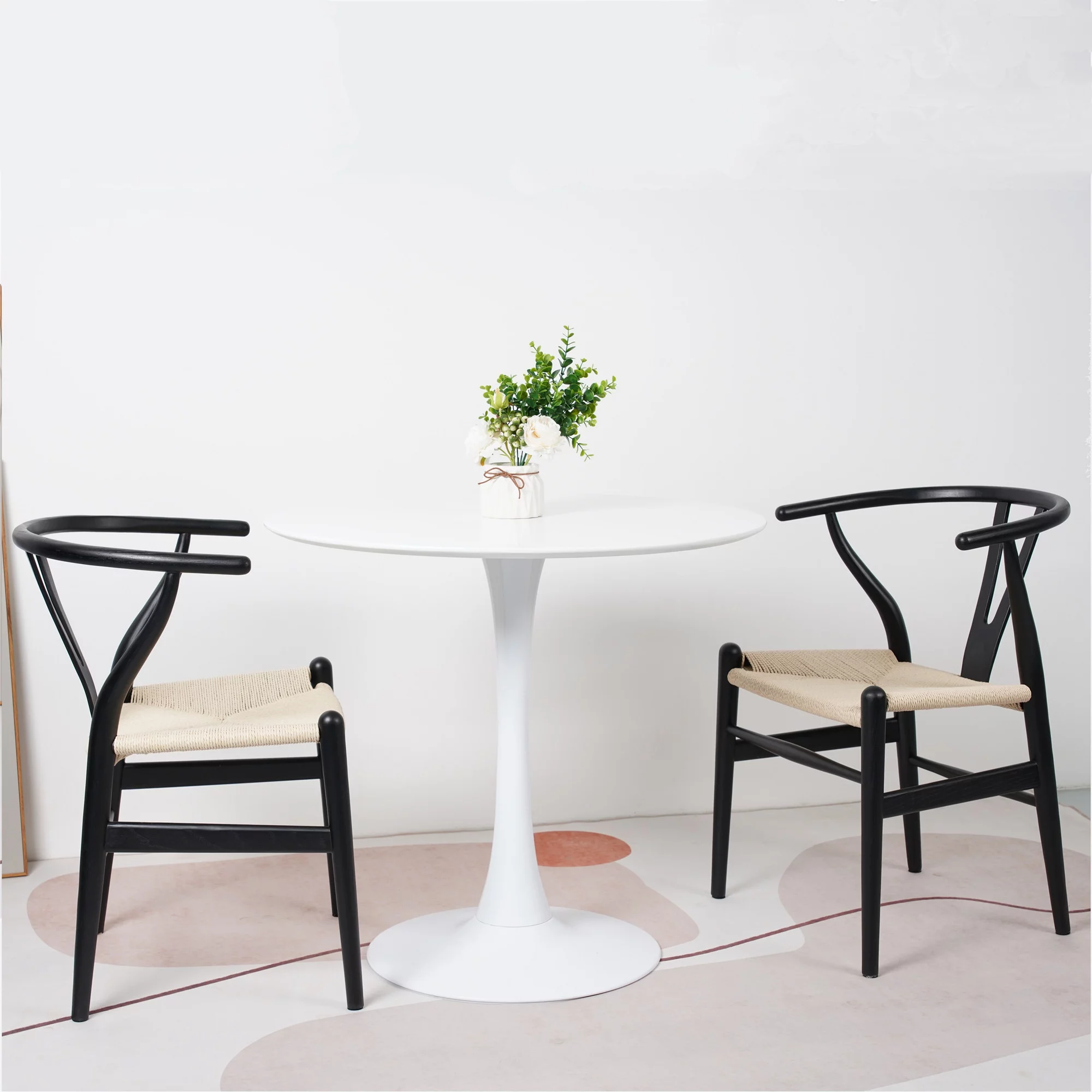 Tomile Dining Chair, Wishbone Chair Mid-Century Solid Wood Y Chair, Rattan Armchair (Ash Wood - Black with Natural Seat) - Radiant Selections