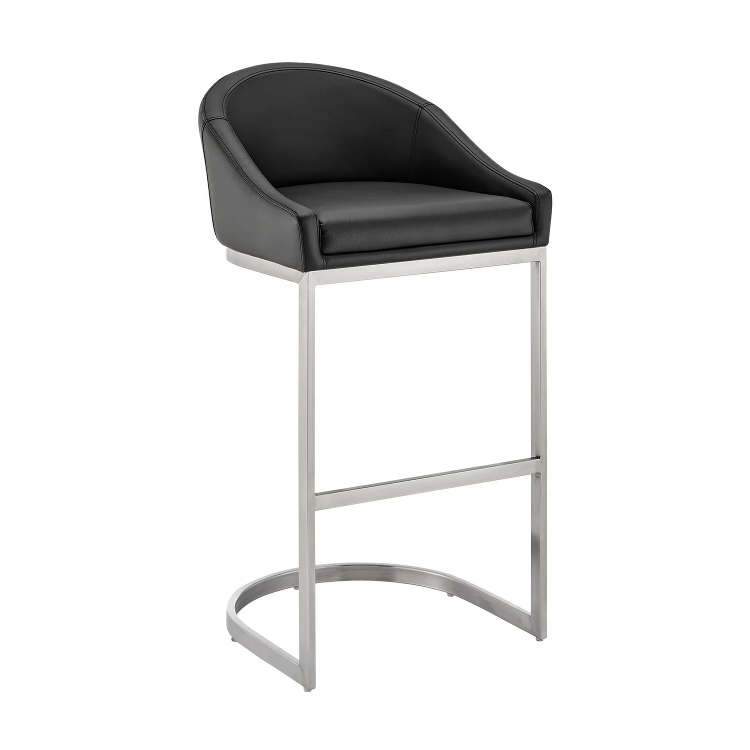 Benjara Lina 24 Inch Counter Stool Chair, Metal Cantilever Base, Black Faux Leather