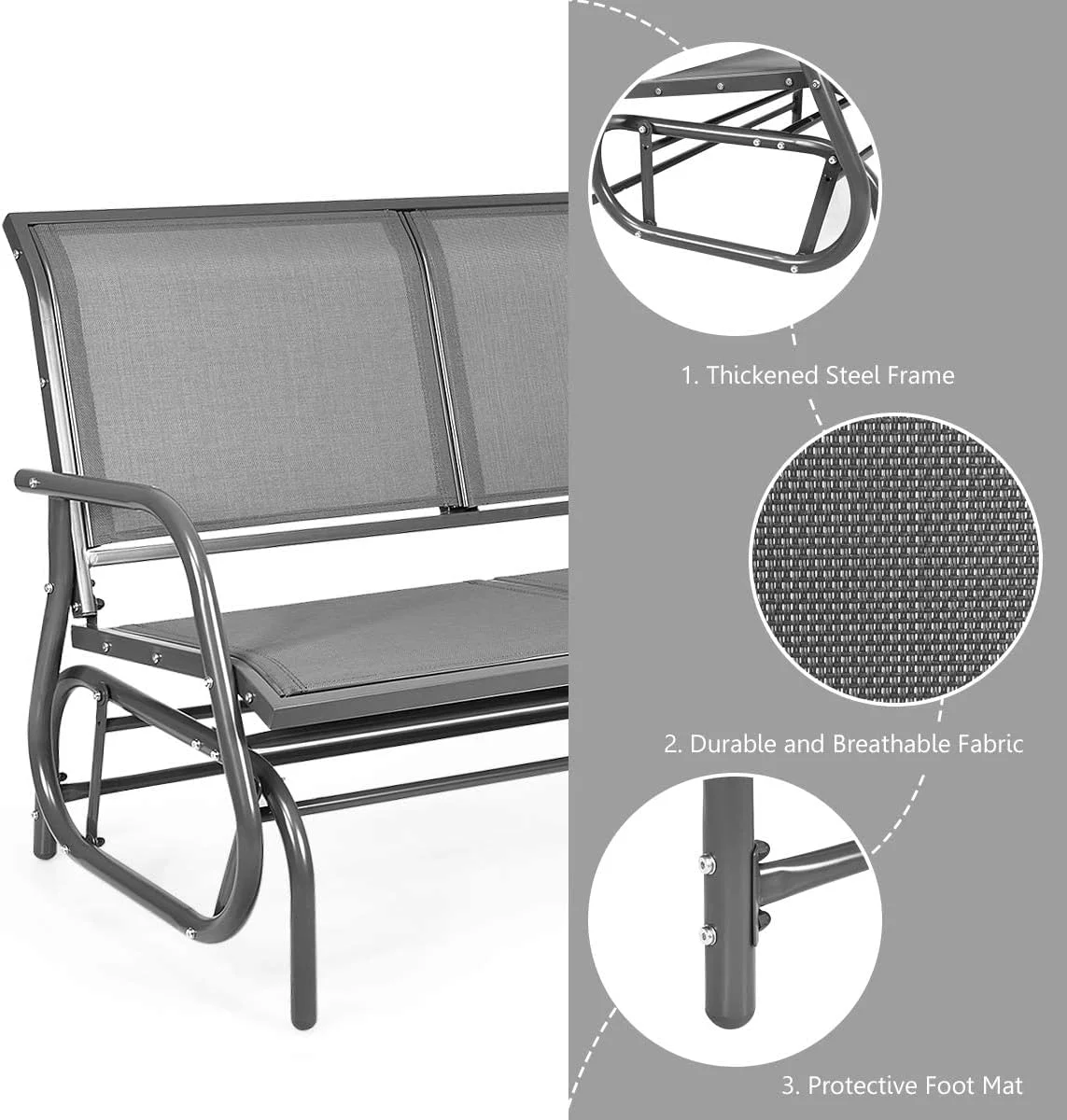 Swing Glider Chair 48 Inch with Spacious Space, 2 People Swing Lounge Glider Chair Cozy Patio Bench Outdoor & Indoor for Patio, Backyard, Poolside