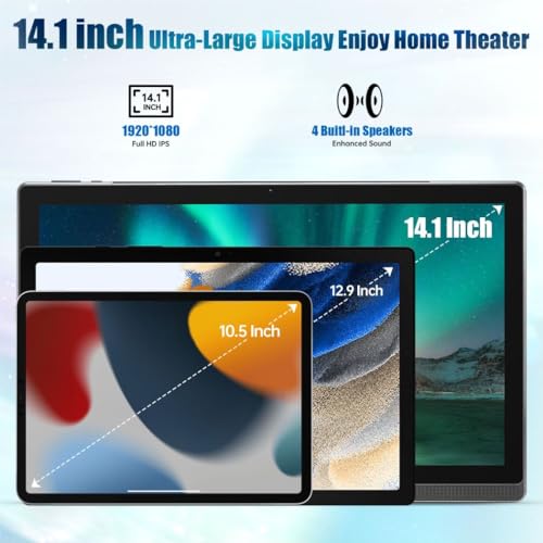 14.1 Inch Android Tablet, Android 12 Large Screen Tablet with1080P Full HD, 6G+128G, 512G-Expand