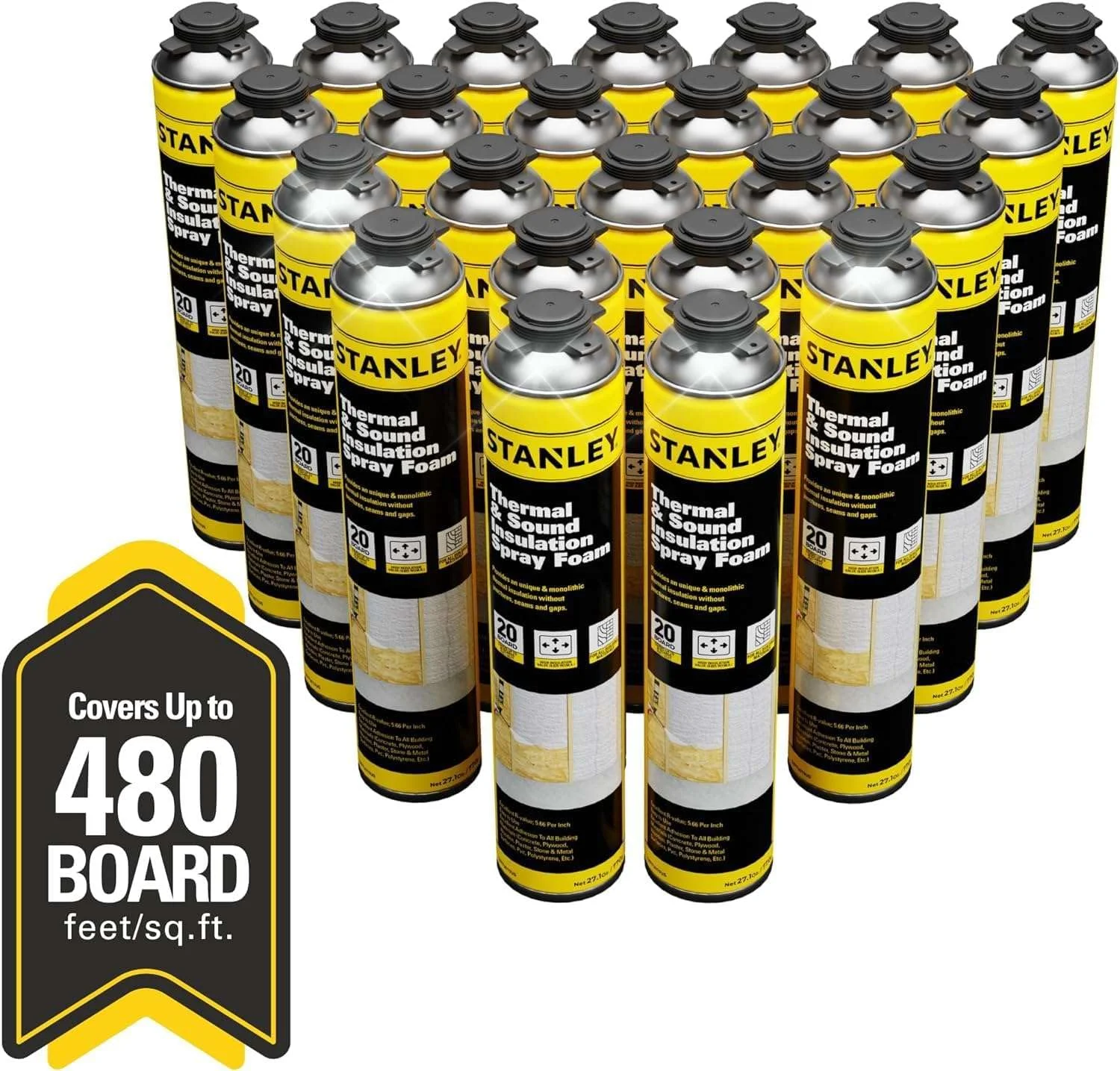 Stanley Supercoat Spray Foam Insulation Kit - Closed Cell, 480 Board feet, 27.1 oz, 24 Pack