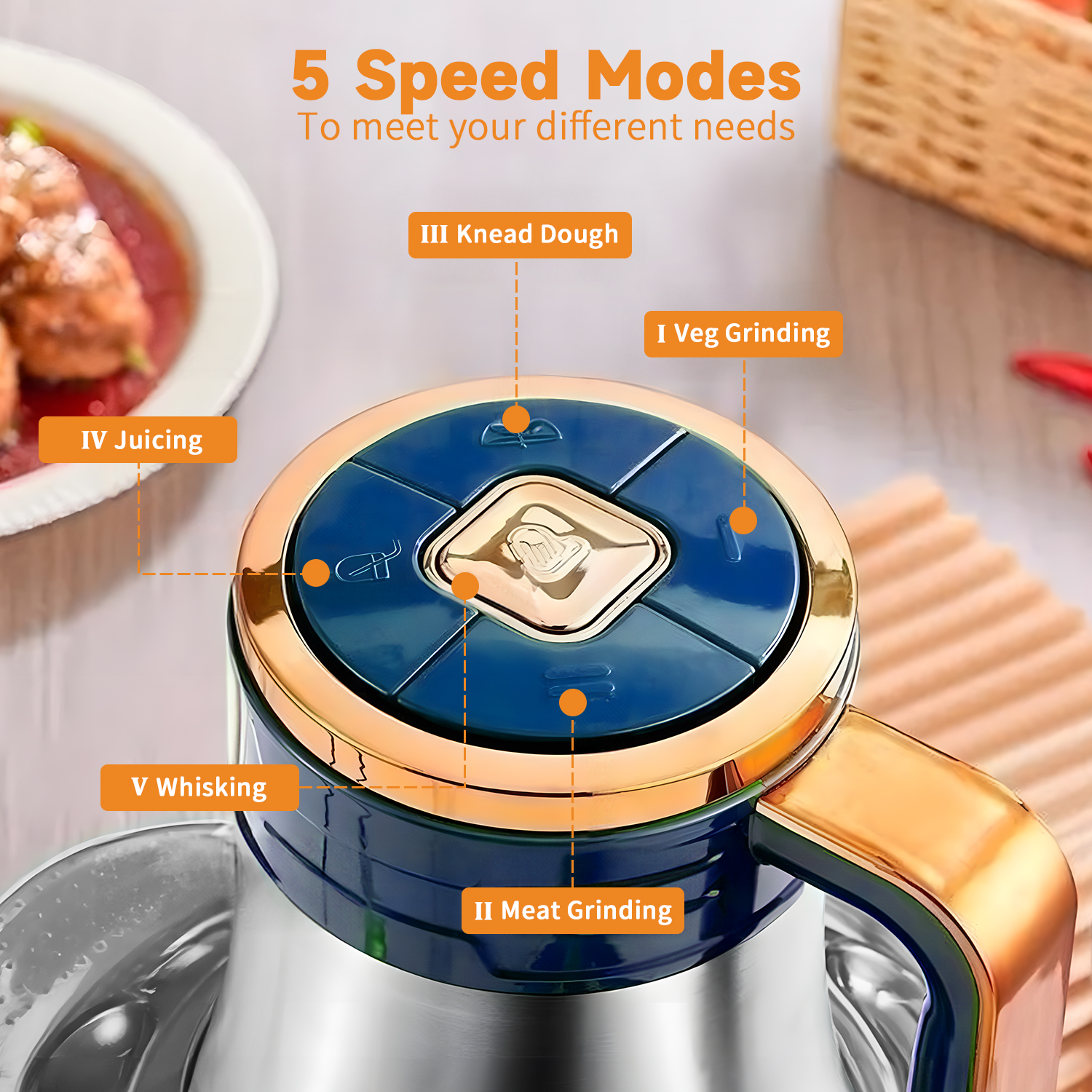 Food Processors with 2 Bowls, Meat Grinder, Food Chopper Electric, 2 Speed, 8Cup Glass and 8Cup 304 Stainless Steel, 2 Blades, Spatula Green Blue