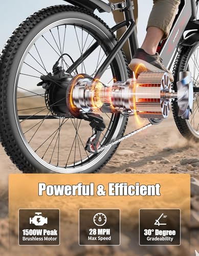 Electric Bike for Adults, 1500W Motor Peak Ebike, 480Wh Removable Battery E Bike, Max 65Miles 28MPH, 26" Electric Mountain Bike
